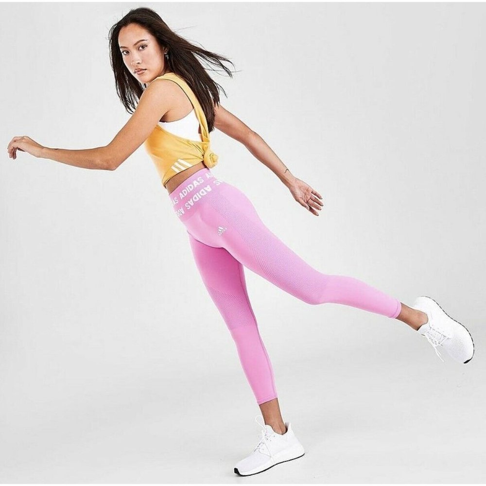 ADIDAS ORIGINALS 7/8 HIGH RISE AEROKNIT TIGHTS Womens GV5113 670 PINK BNWT